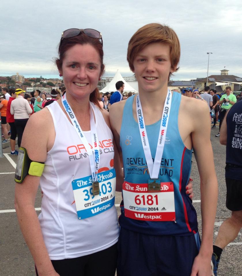 GREAT RUN: Mother and son, Michelle and Connor Whiteley, still had enough energy to smile for a photo after finishing Sunday's City2Surf.