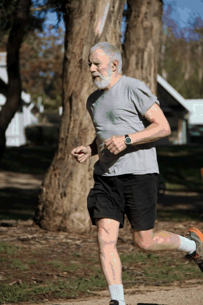 RIGHT ON TIME: Orange Runners Club assistant time keeper John Hannan was first home in the 1.6km run on Sunday at CSU.