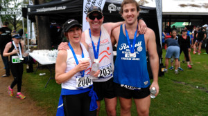 Donna Read, Gareth Thomas and Nicholas Thomas after the Mudgee marathon. 